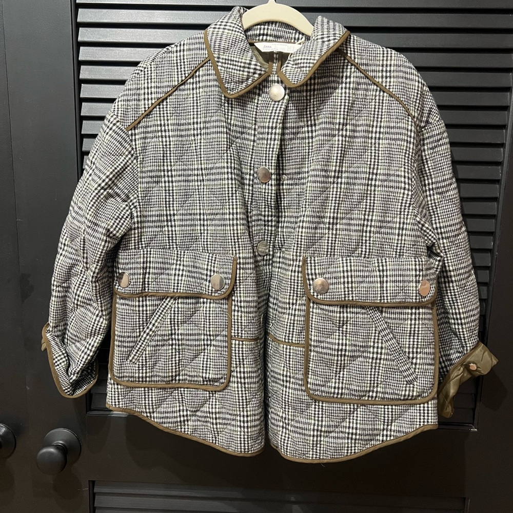 Plaid Quilted Jacket with Button Details